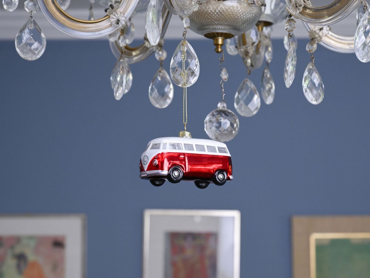 VW T1 Bulli Bus decorative pendant & glass Christmas ornament in gift box-Red