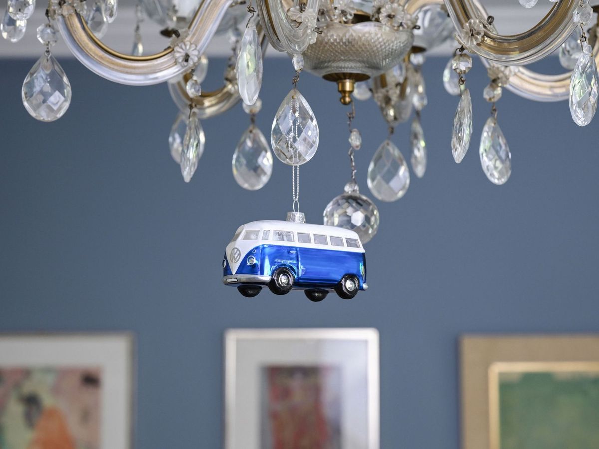 VW T1 Bulli Bus decorative pendant & glass Christmas ornament in gift box-Blue