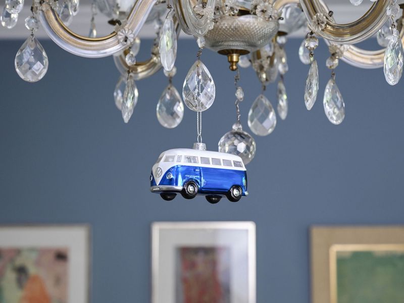 VW T1 Bulli Bus decorative pendant & glass Christmas ornament in gift box-Blue