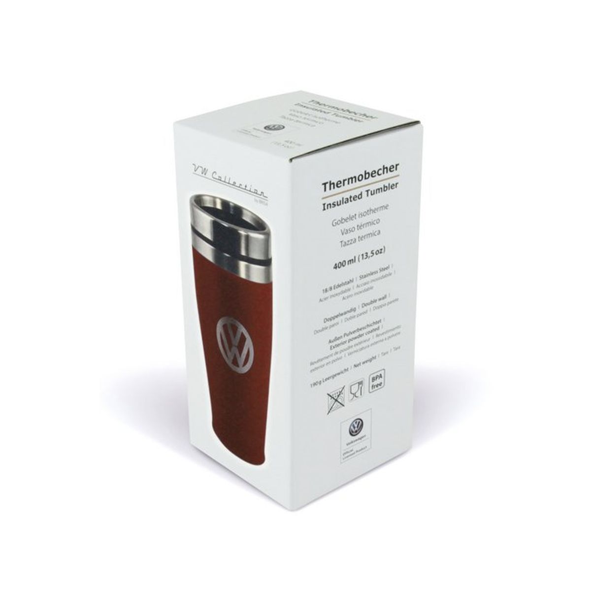 Volkswagen VW Stainless Steel Insulated Tumbler, double-walled, 450ml in Gift Box - Logo/Red