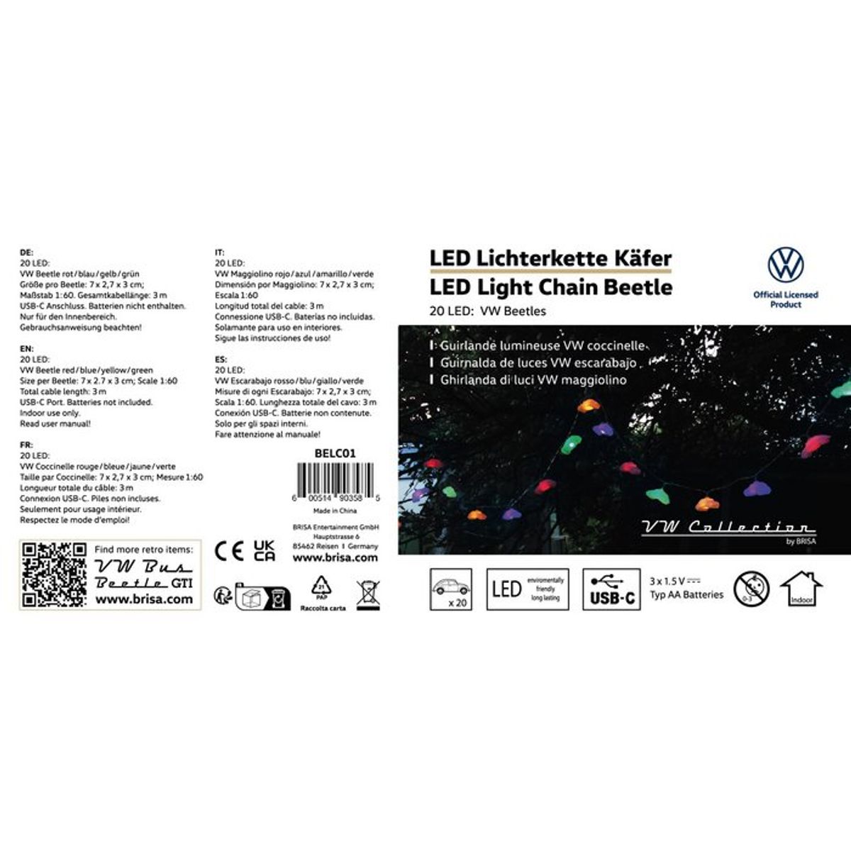 VW Boble 3D lysslynge 3 m, 20 x LED (USB-C)